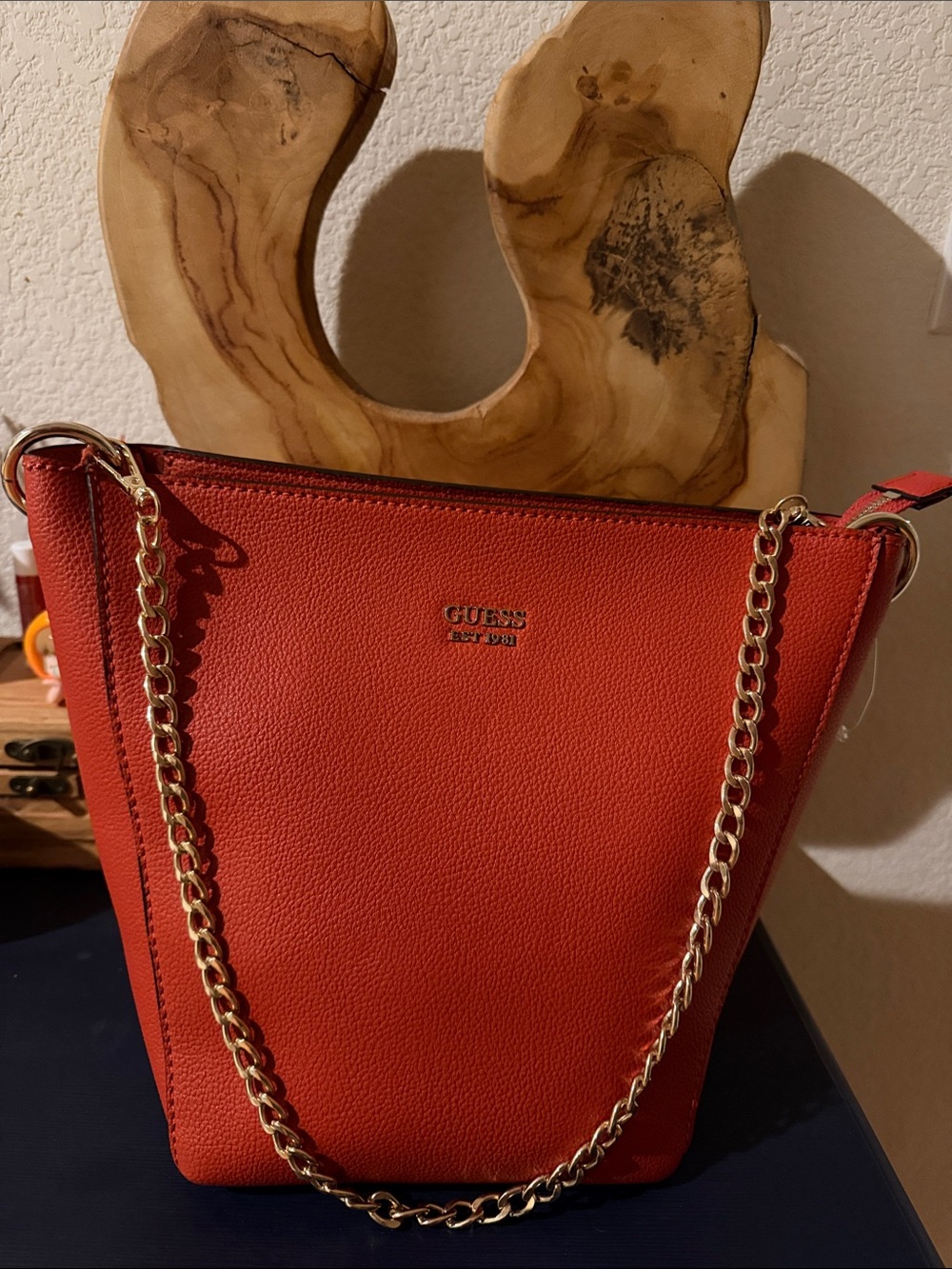 GUESS Orange-Red Chain Shoulder Bag